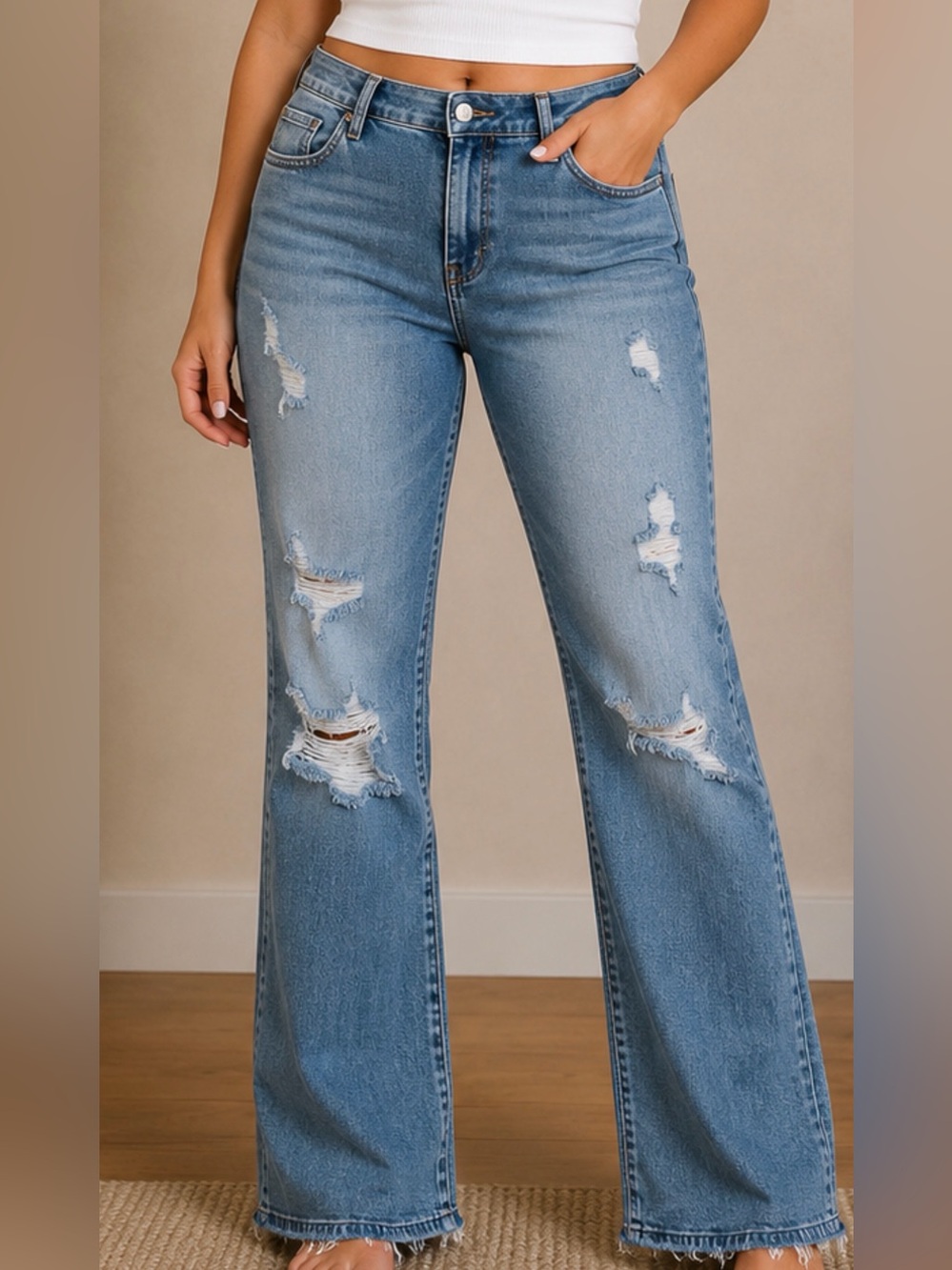 Earnest Sewn Jane Mid Rise Flare Crop Jeans Women’s Size 34 Distressed Hem NWT